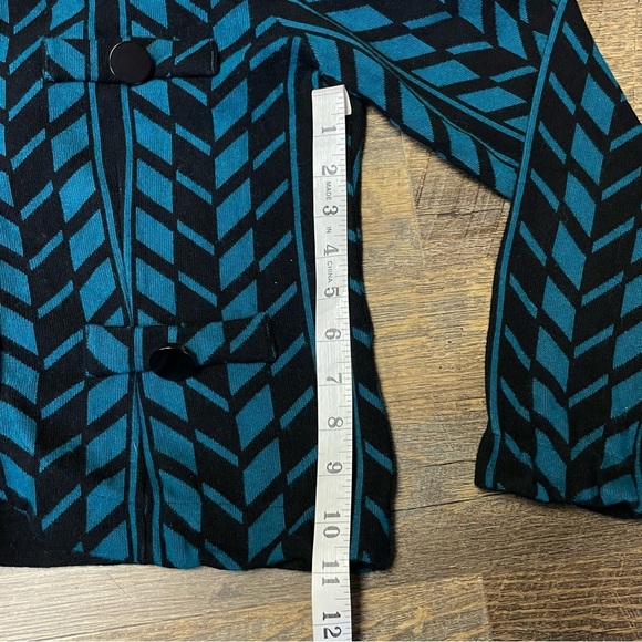 Michael Simon Snap Button Sweater Cardigan Jacket Women Large Teal Black Stretch - Picture 5 of 11